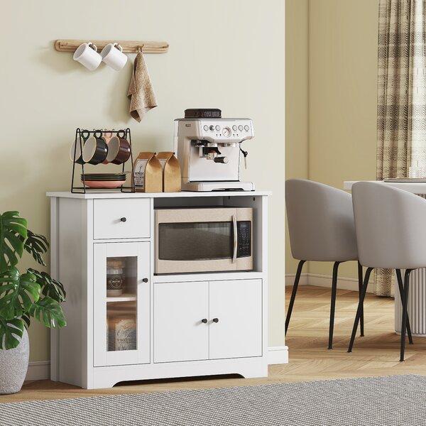 HOMCOM Mobile da cucina con foro per cavi, cassettiera con 2 armadietti, vano aperto, cassetto, 80 x 35 x 72,2 cm, pannello truciolare, bianco | Aosom Italy