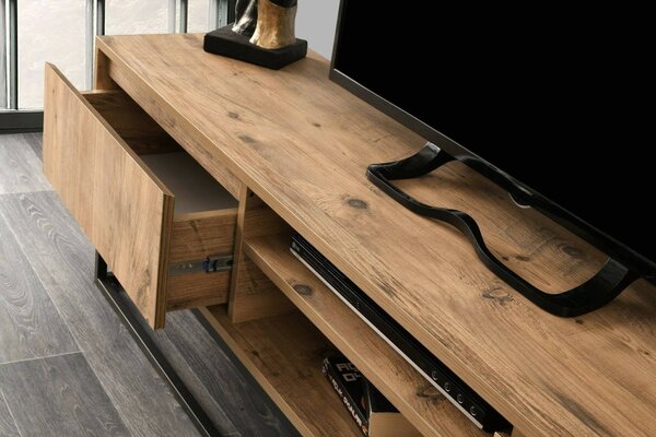 Mobile TV nero e quercia 180x40x50h cm in legno - Kira