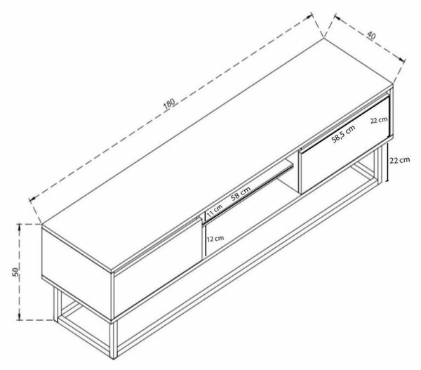Mobile TV nero e quercia 180x40x50h cm in legno - Kira