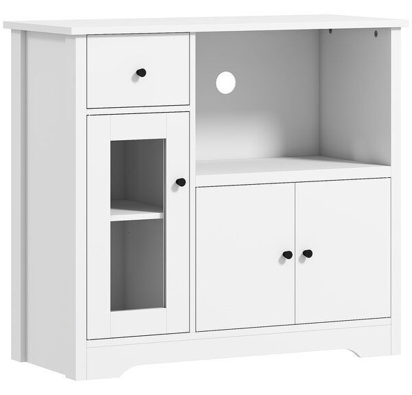 HOMCOM Mobile da cucina con foro per cavi, cassettiera con 2 armadietti, vano aperto, cassetto, 80 x 35 x 72,2 cm, pannello truciolare, bianco | Aosom Italy