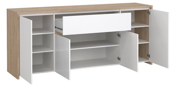 Credenza rovere e bianco lucida 197x48x83h cm 4 ante e 1 cassetto - Basile