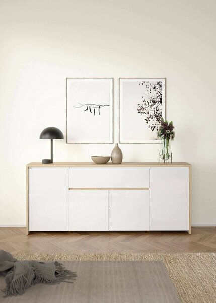 Credenza rovere e bianco lucida 197x48x83h cm 4 ante e 1 cassetto - Basile