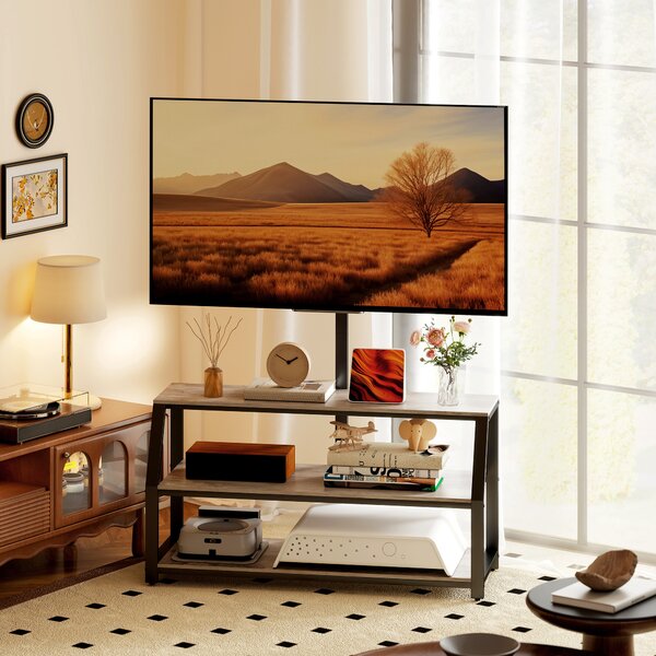 HOMCOM Mobile TV con staffa per TV fino a 183 cm, mobile TV con 2 ripiani aperti, 110x43x150cm, grigio | Aosom Italy