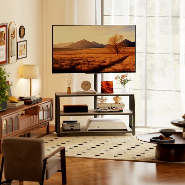 HOMCOM Mobile TV con staffa per TV fino a 183 cm, mobile TV con 2 ripiani aperti, 110x43x150cm, grigio | Aosom Italy