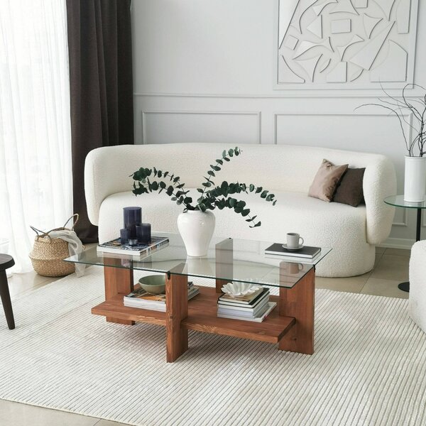 Tavolino da Salotto Marrone Noce Portariviste un Vano 105x60x40h cm, Forma Rettangolare - Tomiri