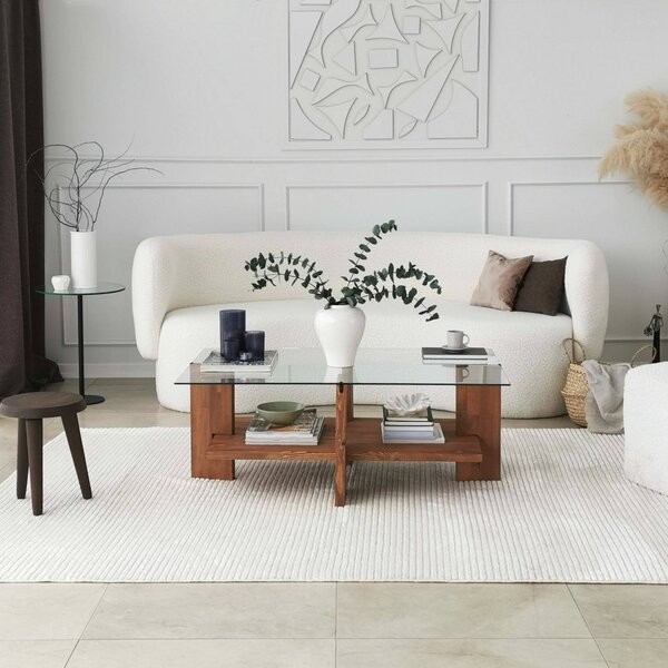 Tavolino da Salotto Marrone Noce Portariviste un Vano 105x60x40h cm, Forma Rettangolare - Tomiri