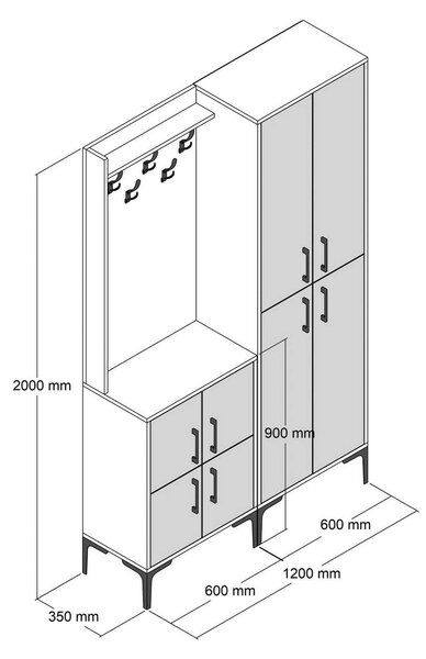 Mobile ingresso 4 ante noce e bianco 120x200h cm - Eufemia