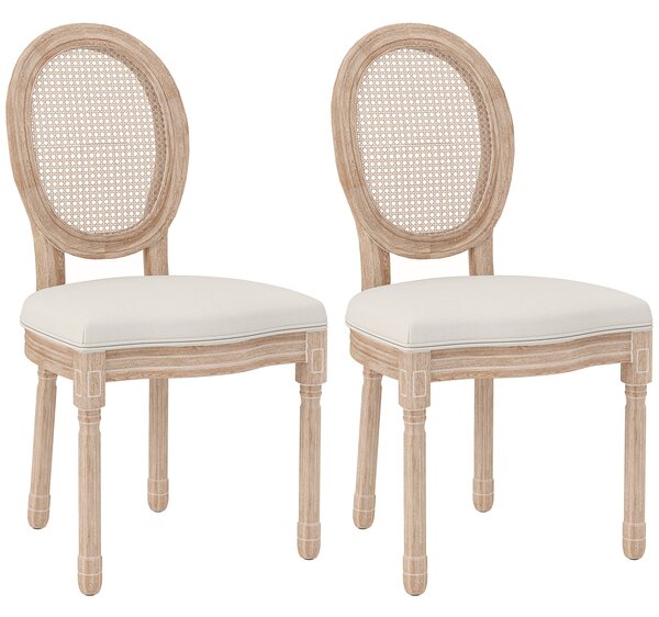 HOMCOM Set da 2 sedie da pranzo e cucina, design vintage, effetto intreccio viennese, 48x57x96 cm, Naturale e Crema | Aosom Italy