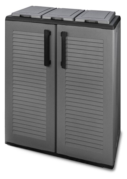 Pattumiera Grigio Nero Capacità 210 (70 per Sacco) 3 Cestini 68x37x84h cm, Colore Struttura Nero Made in Italy - Artan