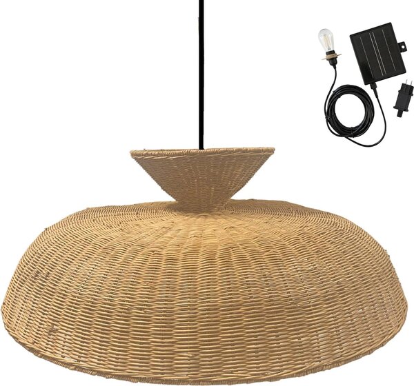 DARMA SOLAR lampada a sospensione solare in rattan naturale con cavo ibrido energia/solare di 5 m