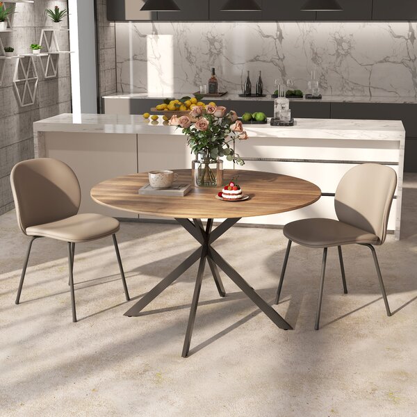 HOMCOM Tavolo rotondo per 4 persone, tavolo da cucina in stile industriale con gambe in acciaio, per sala da pranzo, cucina, Marrone scuro | Aosom Italy