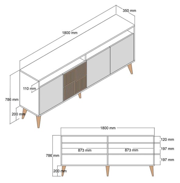 Credenza noce e bianca 180x35x78h cm 4 ante - Jole