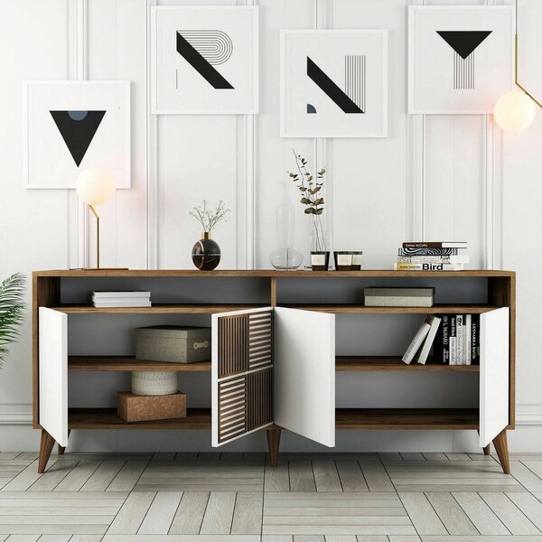 Credenza noce e bianca 180x35x78h cm 4 ante - Jole