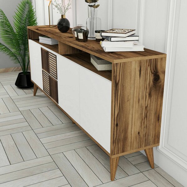 Credenza noce e bianca 180x35x78h cm 4 ante - Jole