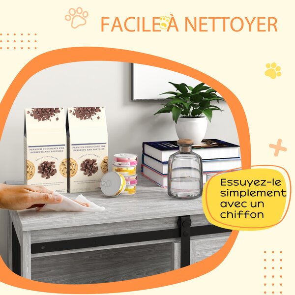 PawHut Gabbia cassone per cane animali interno con porta scorrevole, in metallo effetto legno, 57x80x54 cm, Grigio | Aosom Italy
