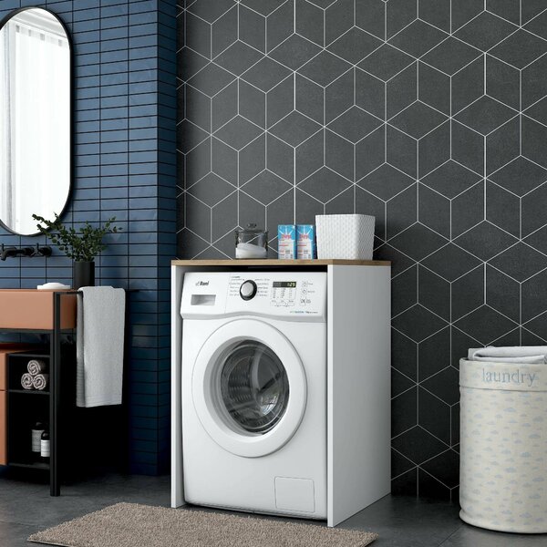 Armadio Multiuso Grande Marrone Noce Bianco un Ripiano Vano per Lavatrice 65x92h cm, un Vano - Boris