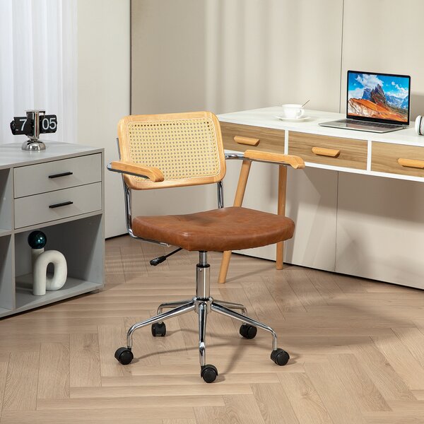 HOMCOM Sedia da ufficio poltrona girevole funzione inclinabile regolabile in altezza seduta girevole 60B x 55,5T x 82-90H cm marrone | Aosom Italy