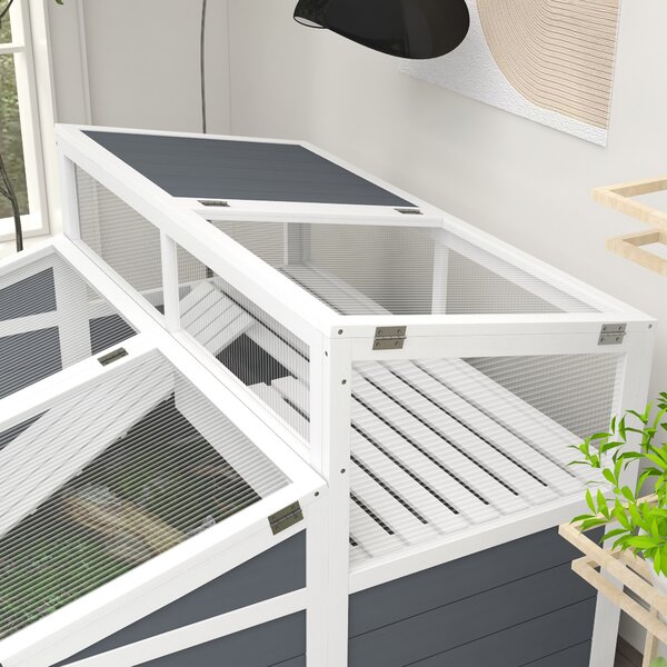 PawHut Casa/recinto per tartarughe con 2 spazi, 3 porte e rampa, tetto in policarbonato, 115x115x82 cm, grigio | Aosom Italy