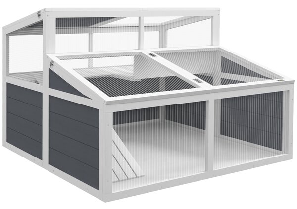 PawHut Casa/recinto per tartarughe con 2 spazi, 3 porte e rampa, tetto in policarbonato, 115x115x82 cm, grigio | Aosom Italy