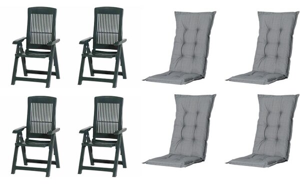 Set di 4 sedie pieghevoli Progarden Tampa con cuscino, verde / grigio