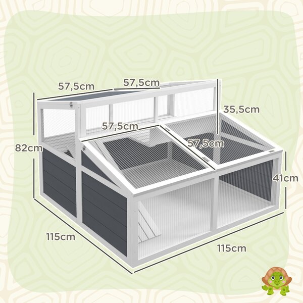 PawHut Casa/recinto per tartarughe con 2 spazi, 3 porte e rampa, tetto in policarbonato, 115x115x82 cm, grigio | Aosom Italy