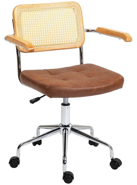 HOMCOM Sedia da ufficio poltrona girevole funzione inclinabile regolabile in altezza seduta girevole 60B x 55,5T x 82-90H cm marrone | Aosom Italy