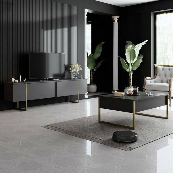 Tavolino soggiorno rettangolare antracite e oro 90x60x40h cm - Lavinia