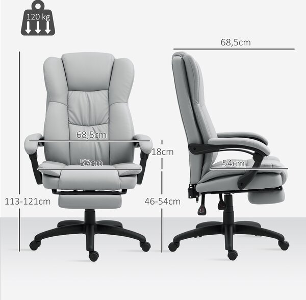 Vinsetto Sedia girevole regolabile con poggiapiedi, poggiatesta e funzione massaggio, 68,5x68,5x113-121 cm, Grigio chiaro | Aosom Italy