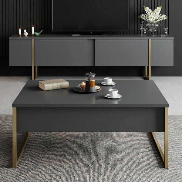 Tavolino soggiorno rettangolare antracite e oro 90x60x40h cm - Lavinia