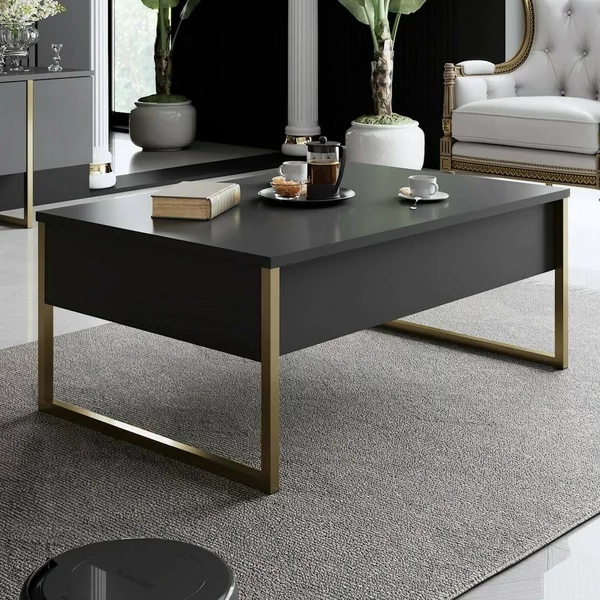 Tavolino soggiorno rettangolare antracite e oro 90x60x40h cm - Lavinia