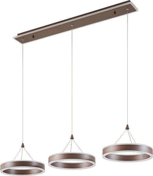 Lucande LED lampada a sospensione Kolo, 114 cm, 3 luci, marrone, dimmerabile