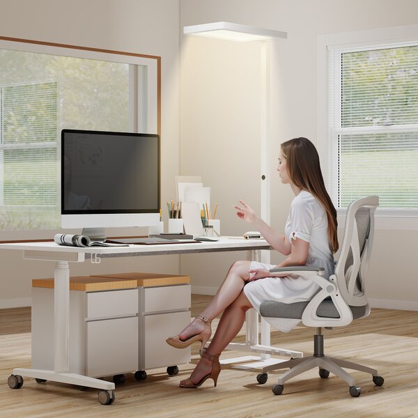 HOMCOM Lampada LED che protegge gli occhi a piantana con telecomando e luminosità regolabile, 60x32x196 cm, Bianco | Aosom Italy
