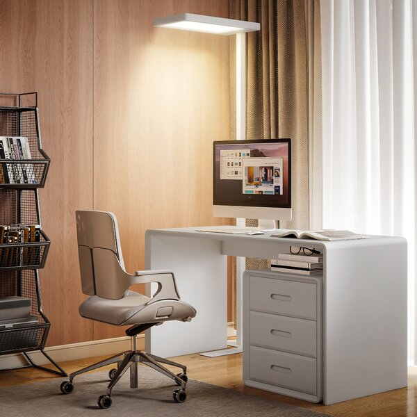 HOMCOM Lampada LED che protegge gli occhi a piantana con telecomando e luminosità regolabile, 60x32x196 cm, Bianco | Aosom Italy