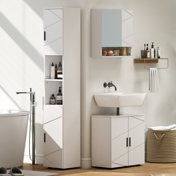 Kleankin Armadio a parete con specchio per bagno mobiletto contenitore 2 ante, 55x17x55 cm, bianco | Aosom Italy