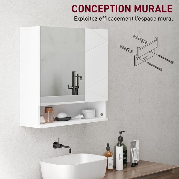 Kleankin Armadio a parete con specchio per bagno mobiletto contenitore 2 ante, 55x17x55 cm, bianco | Aosom Italy