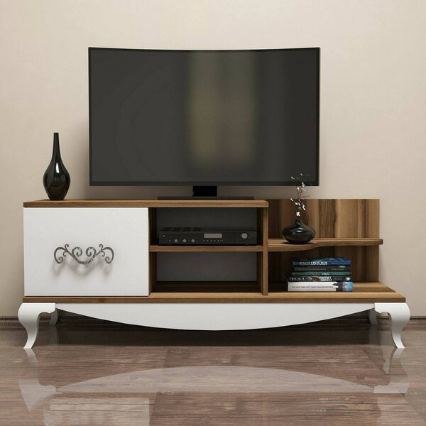 Mobile TV noce e bianco 130x45x50h cm in legno - Assolo