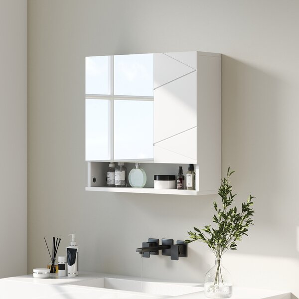 Kleankin Armadio a parete con specchio per bagno mobiletto contenitore 2 ante, 55x17x55 cm, bianco | Aosom Italy