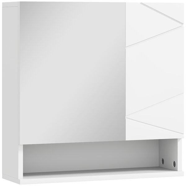 Kleankin Armadio a parete con specchio per bagno mobiletto contenitore 2 ante, 55x17x55 cm, bianco | Aosom Italy