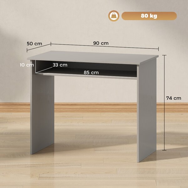 HOMCOM Scrivania per computer sobria minimalista compatta con 1 ripiano, pannelli truciolari, 90x50x74 cm, grigio | Aosom Italy
