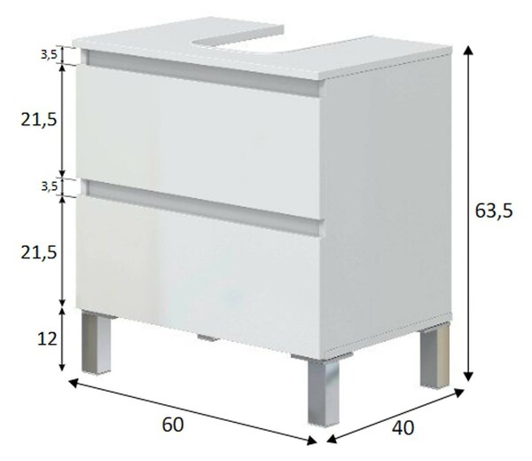 Mobile bagno 2 cassetti 60x40x63h cm bianco lucido - Avola