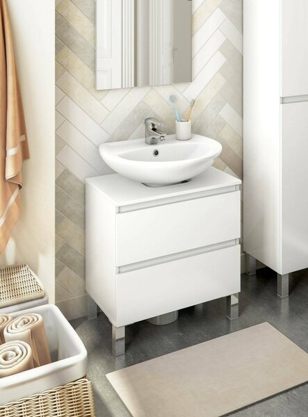 Mobile bagno 2 cassetti 60x40x63h cm bianco lucido - Avola