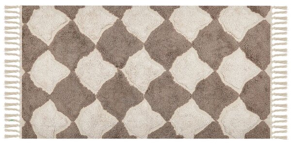 Tappeto in cotone con nappe e motivo a geometrico marrone e beige 80 x 150 cm soggiorno camera da letto Beliani