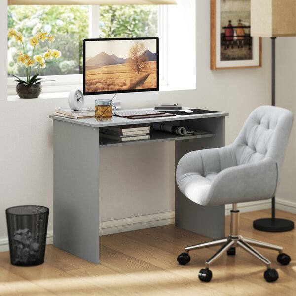 HOMCOM Scrivania per computer sobria minimalista compatta con 1 ripiano, pannelli truciolari, 90x50x74 cm, grigio | Aosom Italy