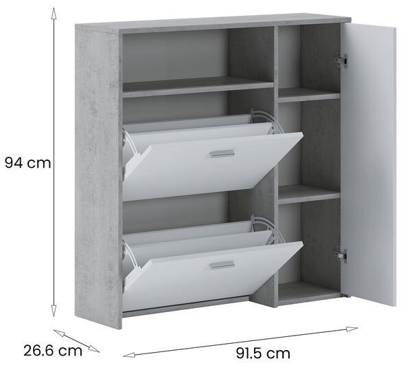 Mobile da Ingresso Grigio Cemento Bianco 04-mag Paia 3 Ripiani 91.5x26.6x94h cm, 3 Ante - Scultore