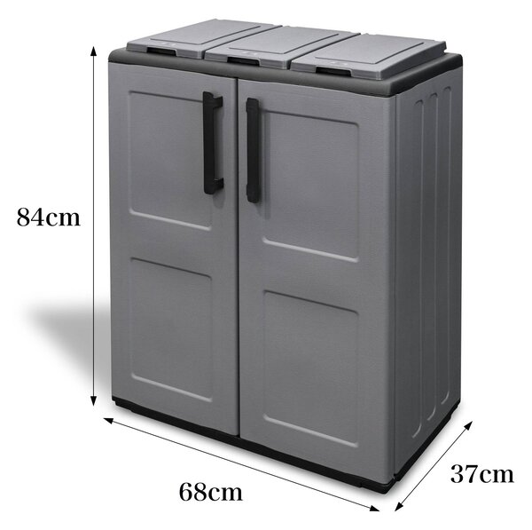 Pattumiera Grigio Nero Capacità 210 (70 per Sacco) 3 Cestini 68x37x84h cm, Colore Struttura Nero Made in Italy - Artan