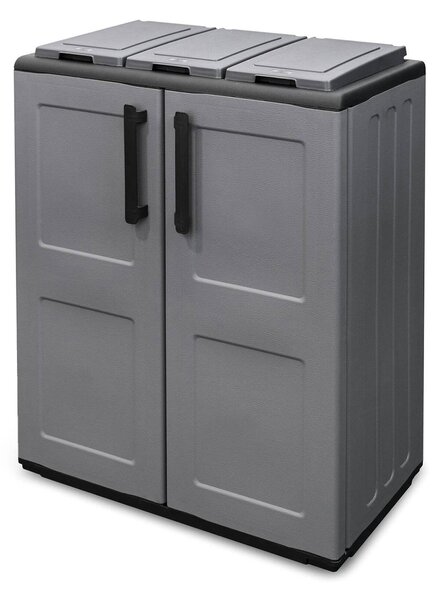 Pattumiera Grigio Nero Capacità 210 (70 per Sacco) 3 Cestini 68x37x84h cm, Colore Struttura Nero Made in Italy - Artan