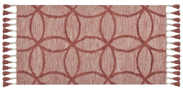 Tappeto in cotone trapunto a mano con motivo geometrico rosso 80 x 150 cm camera da letto soggiorno Beliani