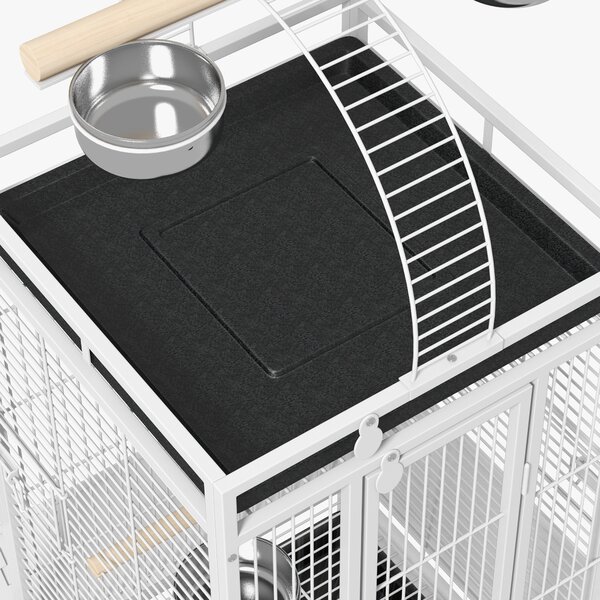 PawHut Gabbia per uccelli, gabbia per pappagalli con 3 porte, 2 posatoi, ruote 360°, ciotole, ripiano, posatoio, 62,5x62,5x156cm, Bianco | Aosom Italy