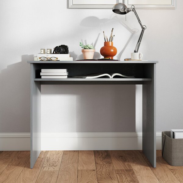 HOMCOM Scrivania per computer sobria minimalista compatta con 1 ripiano, pannelli truciolari, 90x50x74 cm, grigio | Aosom Italy