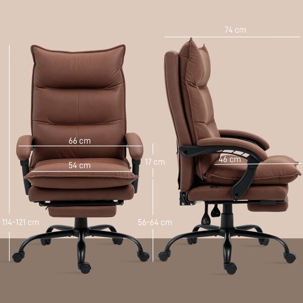 Vinsetto Sedia regolabile da ufficio con massaggio e riscaldamento, poggiapiedi, fino a 120 kg, 66x74x121,5 cm, Marrone | Aosom Italy